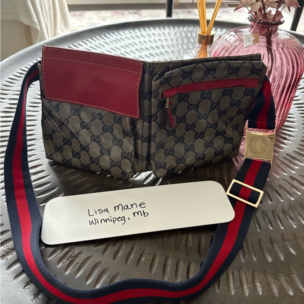 Gucci Monogram Crossbody Bag with Red Accents